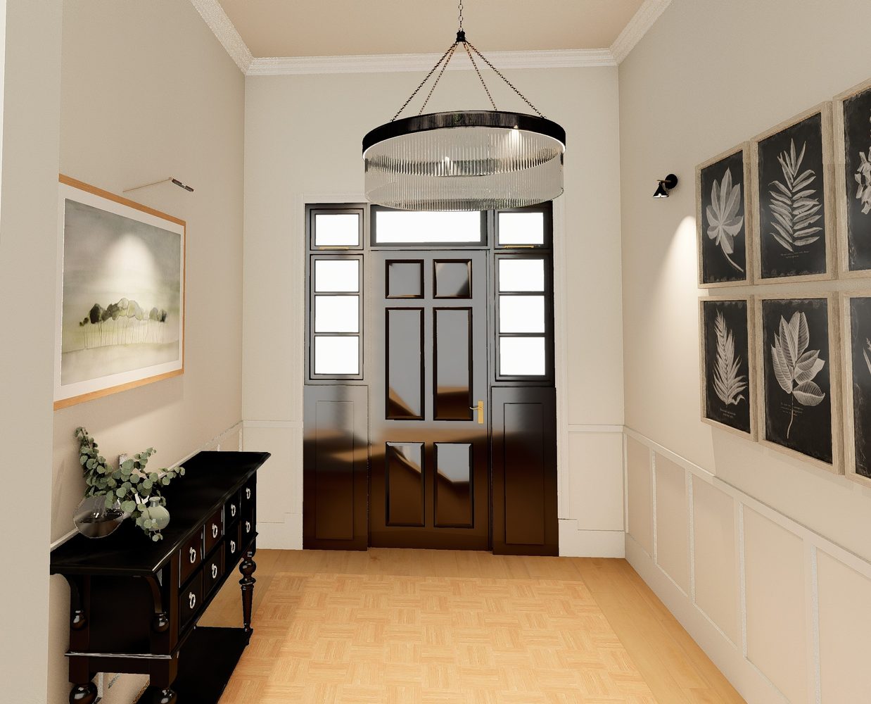 Moore hallway - classic entrance with statement chandelier