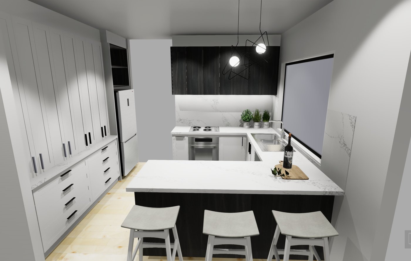 Modern monochrome kitchen render